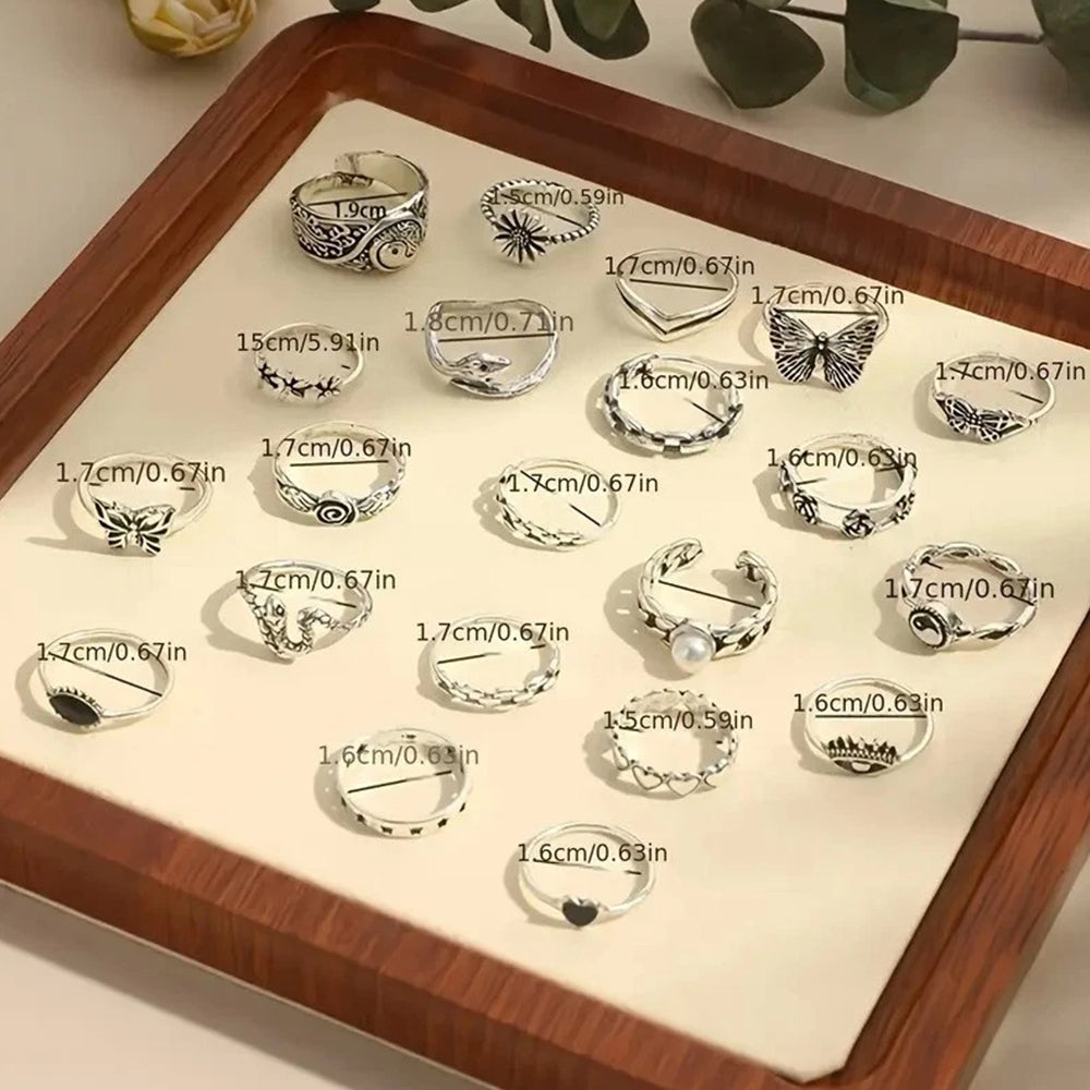 21PCS Stackable Rings – Retro Bohemian Geometric Inlaid Ring Set for Women