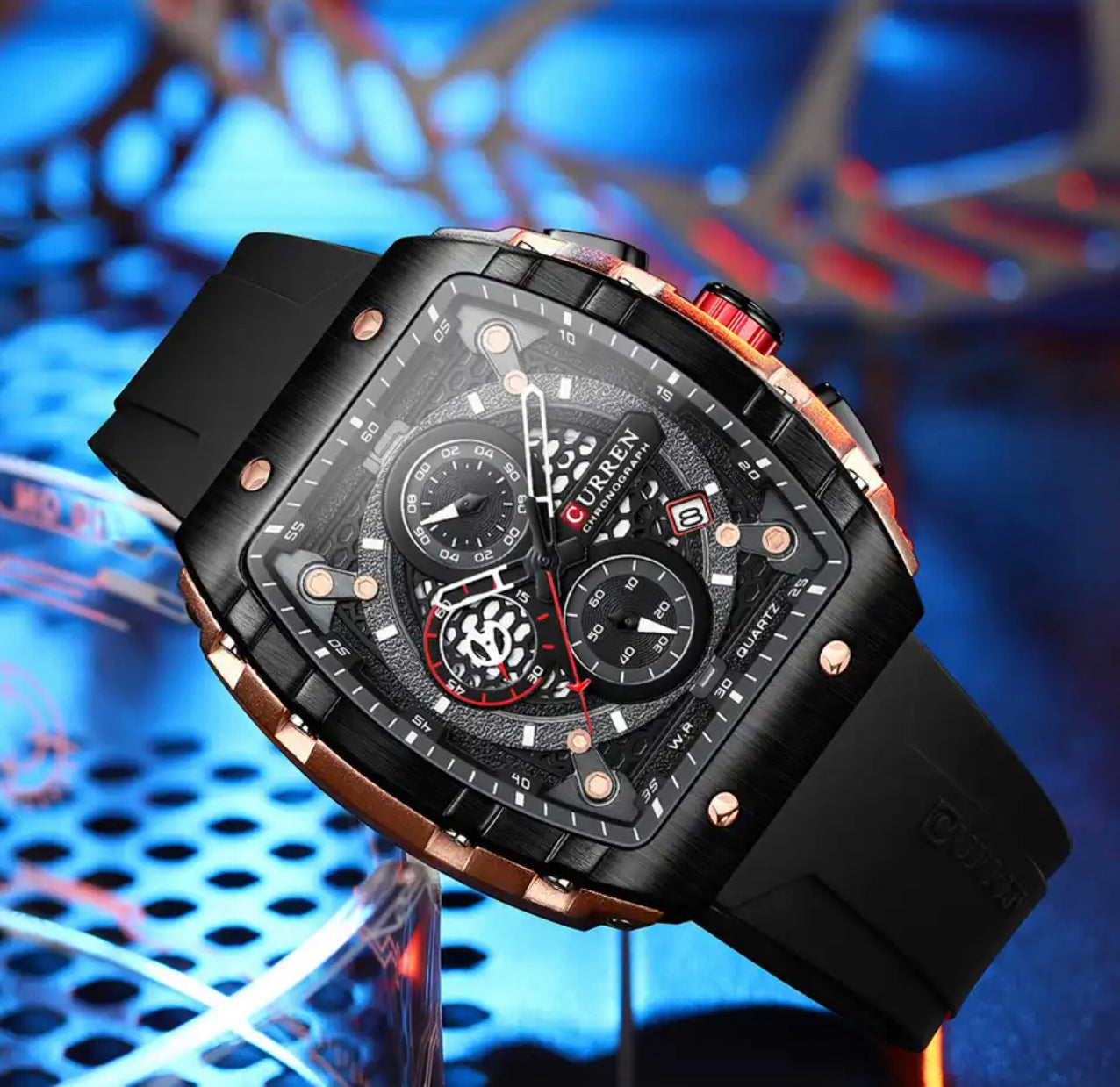 Men's Chronograph Watch – 47mm Quartz Silicone Strap, 3ATM Water Resistant