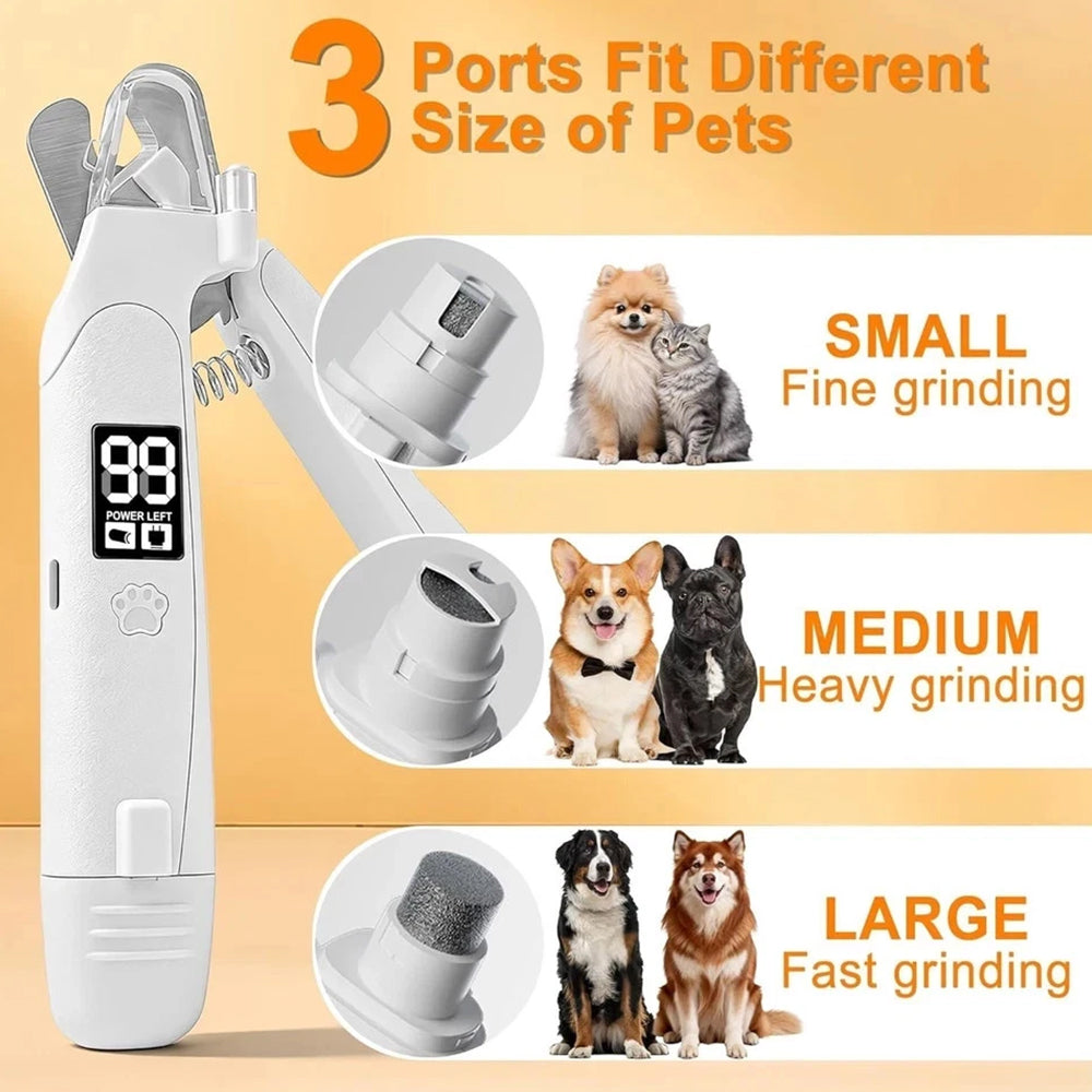 Pet Nail Clipper Grinder 3-in-1 – LED Dog Claw Trimmer, Quiet USB Rechargeable