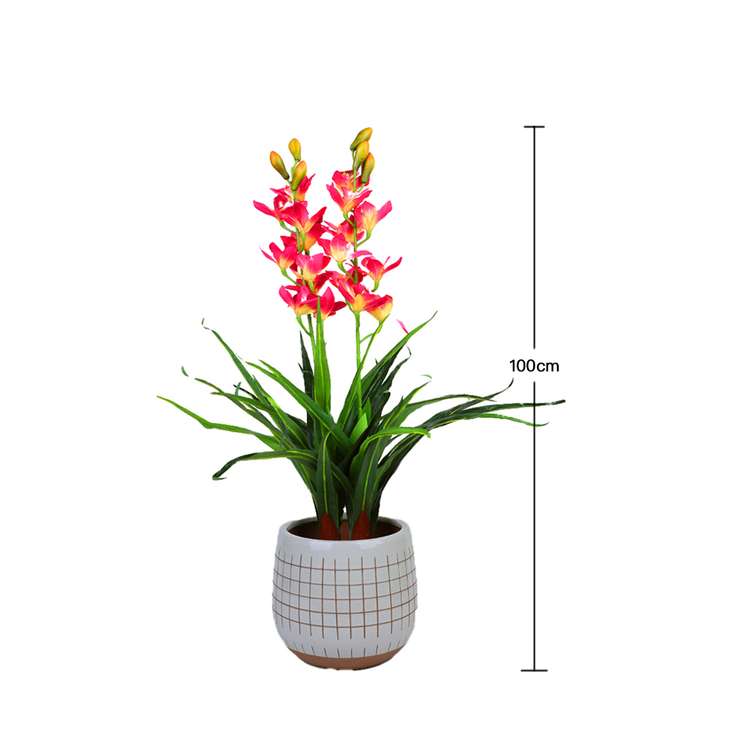 100cm Faux Artificial Home Decor Potted  Cymbidium-Red/White
