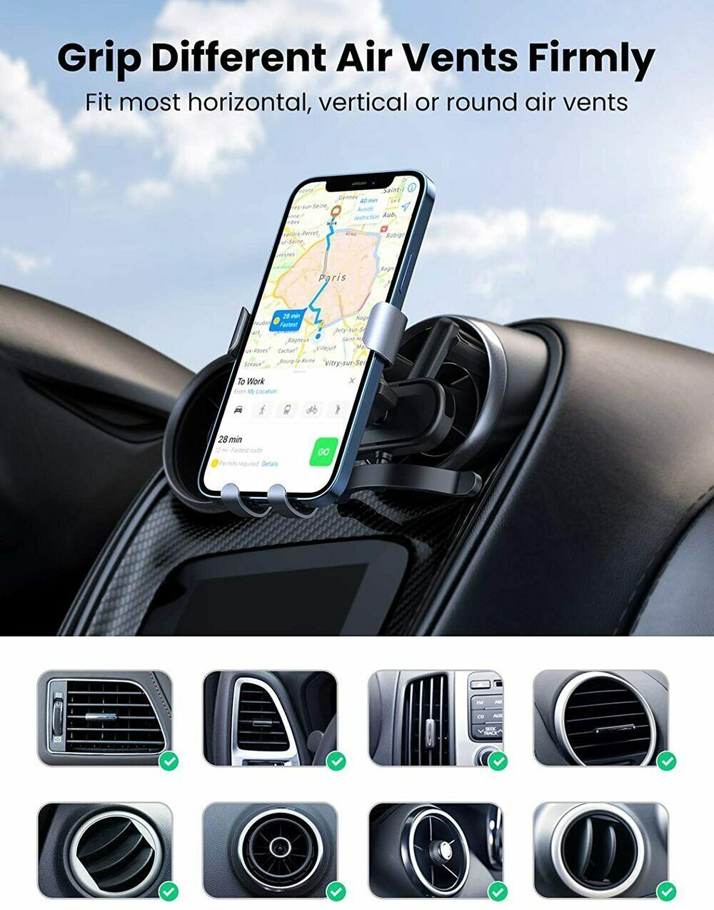 Round Air Vent Gravity-Activated Car vent Mount Vent Phone Holder Ugreen