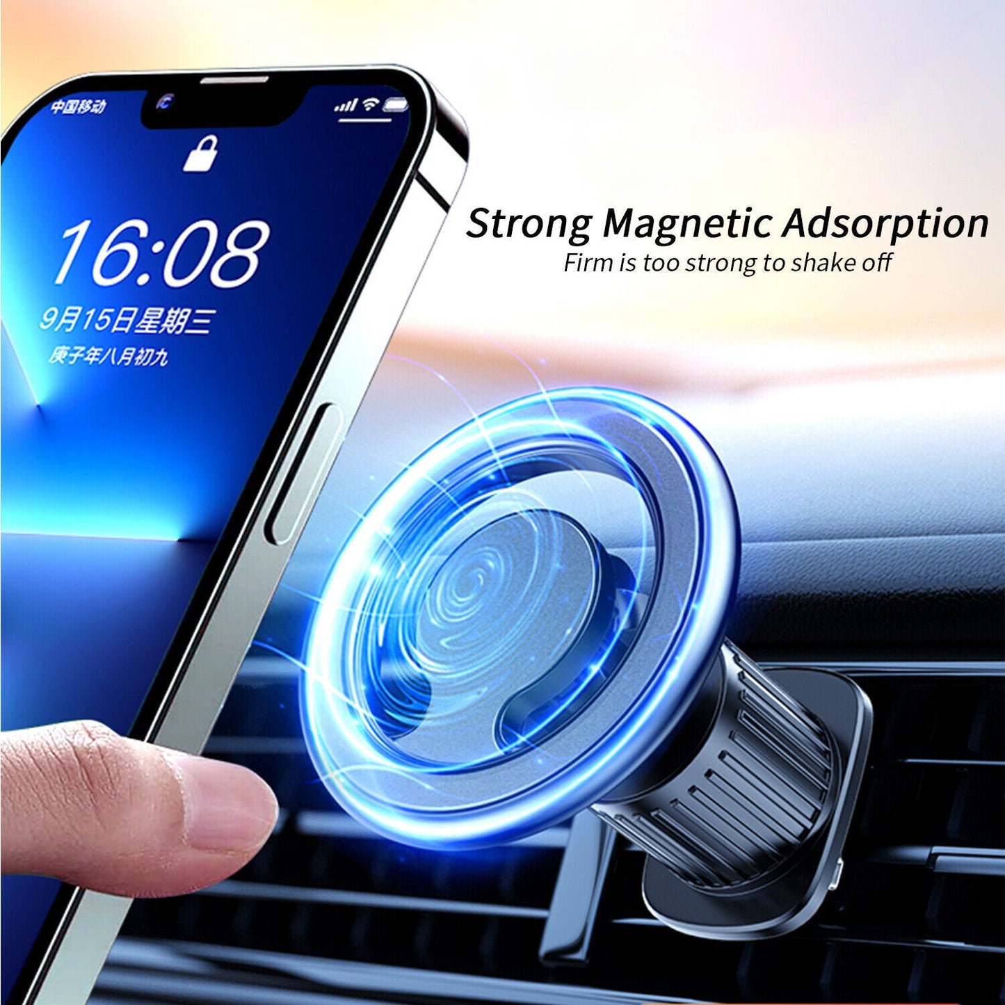 2 in 1 Car Air vent & Dashboard Mount Phone Holder Magnetic Hook Design Compatible with MagsafeBlack