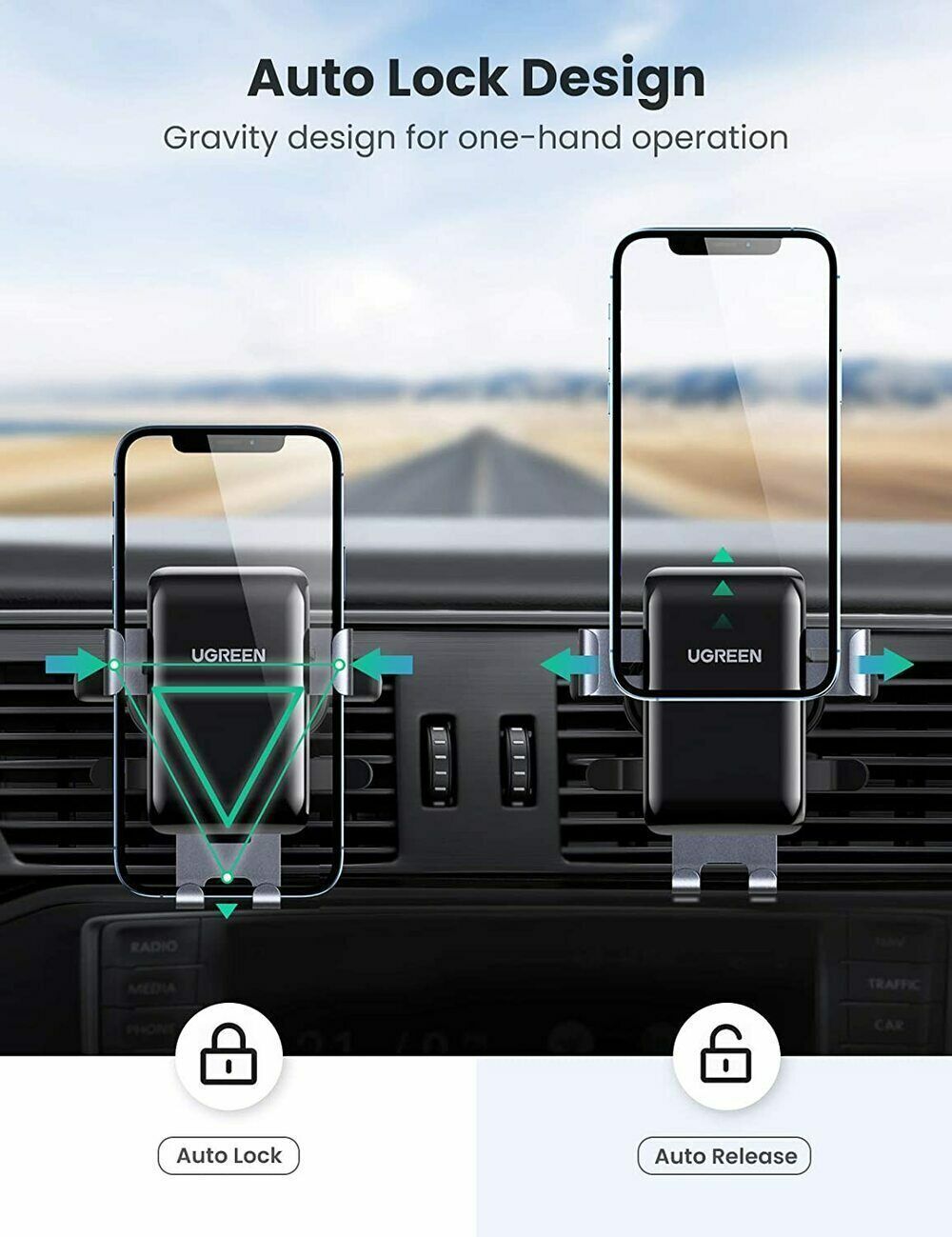 Round Air Vent Gravity-Activated Car vent Mount Vent Phone Holder Ugreen