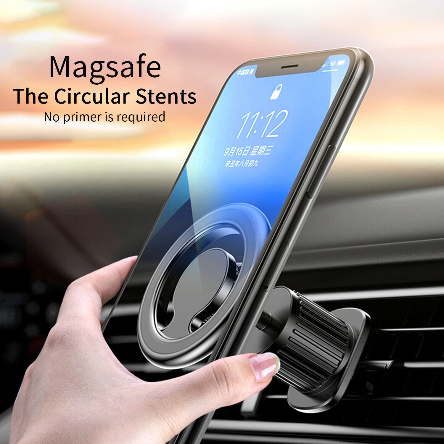 2 in 1 Car Air vent & Dashboard Mount Phone Holder Magnetic Hook Design Compatible with MagsafeBlack