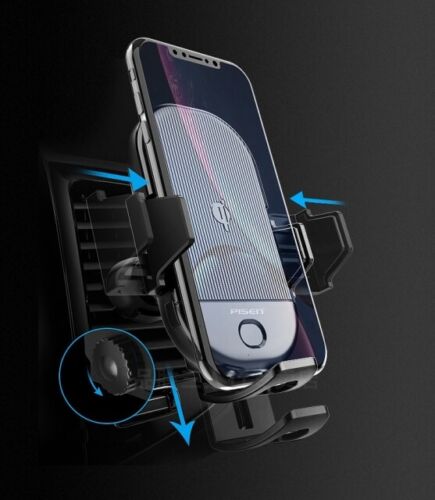PISEN Gravity-Activated Car vent Mount Vent Phone Holder Electric Bracket Wireless Charger Qi car Holder(15W)Black
